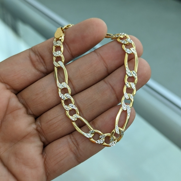 10kt real gold figaro diamond cut bracelet 8mm inch